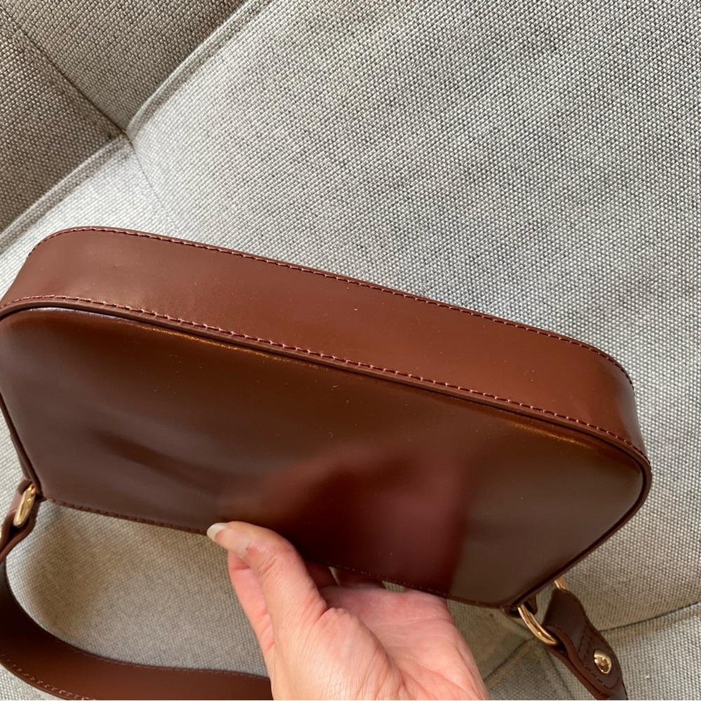 ASOS Leather 90s shoulder Bag Handbag Purse Rectangle Chocolate Brown Gold NWT - Picture 6 of 16